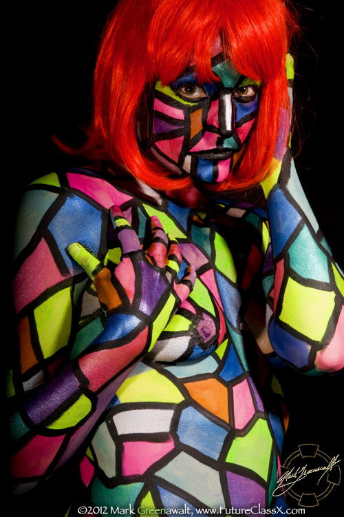 Bodypainted model as stained glass at Exotic Alwun House
