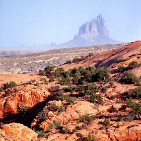 A breath taking view of Shiprock in the distance.